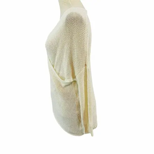 Lord & Taylor Design Lab Sweater Faux Wrap Cream Loop Knit Womens Small White