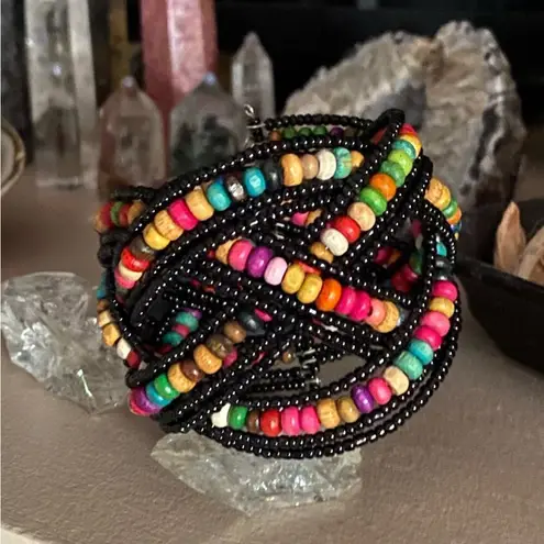 Multi Color Glass Bead & Wooden Beaded Cuff Bracelet
Adjustable
