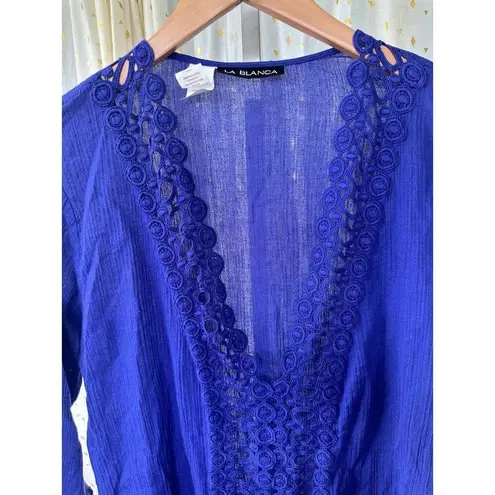 La Blanca 100% Cotton Hollow Out Crochet Applique Trim Swim Cover Up Tunic Dress