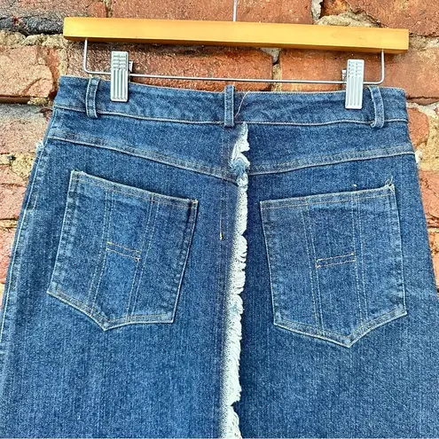 Blue Denim Skirt with Fringe and Leaf Design Size 6