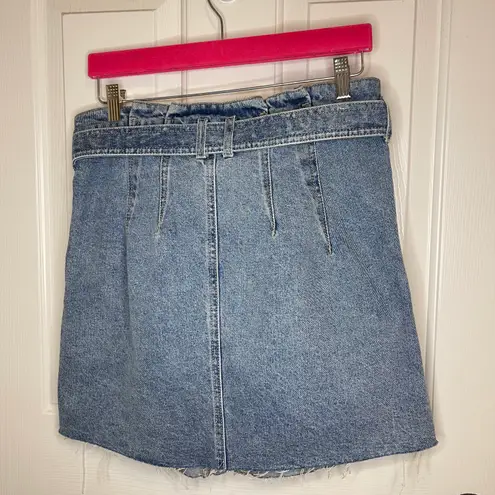 We The Free FP  East Of Eden Belted Denim Frayed Mini Skirt Size 30 Retro Autumn