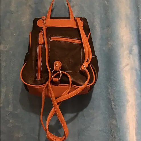 St. John ST JOHNS BACKPACK-PURSE MINI/ Black & BROWN TRIM WITH 10 POCKETS