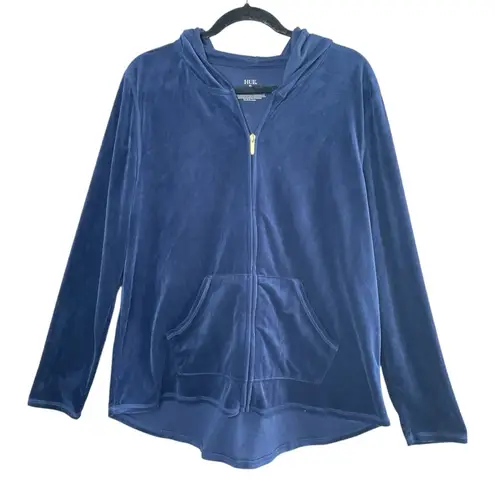 Hue Navy Blue Lightweight Velour Full Zip Cozy Casual Hoodie, XL