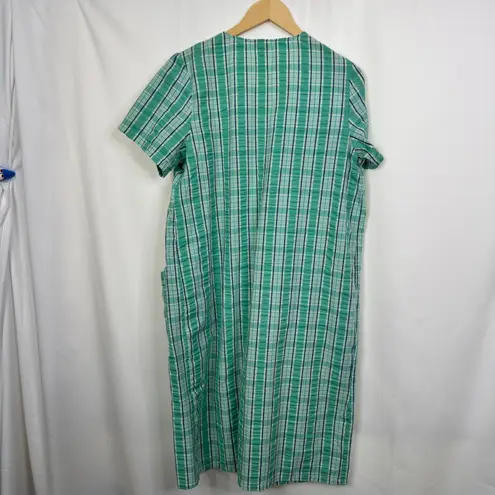 PINKK Women's Green Plaid Embroidered Nightgown Dress Medium Short Sleeve