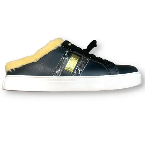 Cavalli Class Black Shearling Lined Mule Sneakers Gold Snakeskin Size 7.5 Cozy