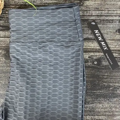 New Mix Gray Textured Print Athletic Sport Rear Center Gather Leggings NEW 1XL