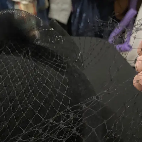 Elegant Black Fascinator with Veil Bow accent silver trim no brand clean