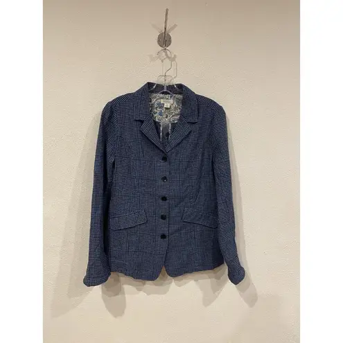 Sundance Bryce Jacket Womens Medium Blue Houndstooth Cotton Linen Blazer Tailore