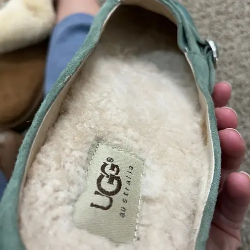 UGG  Suede & Shearling Slip on Mule Loafer Mint Green sz 8