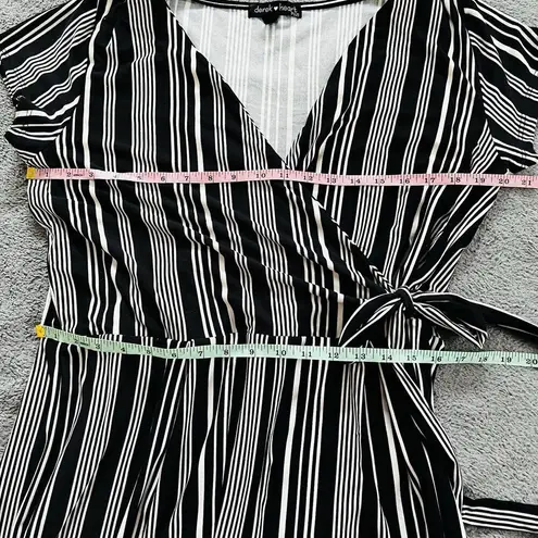 Derek Heart  Plus 1X Black White Faux Wrap Tie Waist Jumpsuit Stripe Stretch