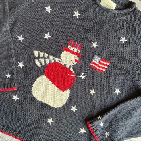 Christopher & Banks Vintage 2000 Y2K Knit Sweater Christmas Snowman USA Flag Unisex Roll Neck Medium