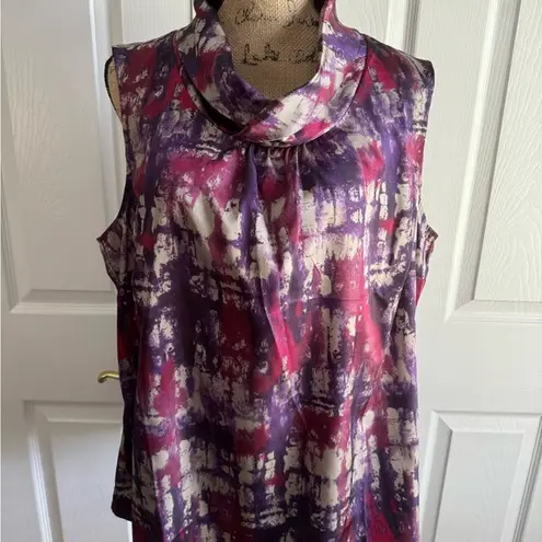 Coldwater Creek EUC  Abstract Sleeveless Blouse in Purple, Fuchsia, Tan.