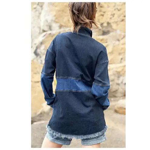 WASH LAB DENIM Popover Denim Shirt Jacket Size Small Blue