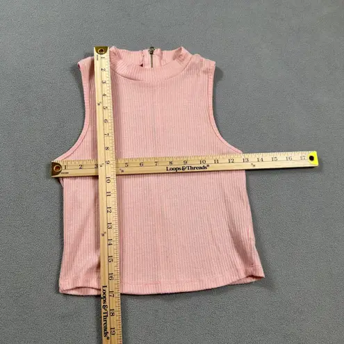 Ambiance Crop Top Shirt Small Pink Womens Ribbed Mock Neck Zip Back Sleeveless