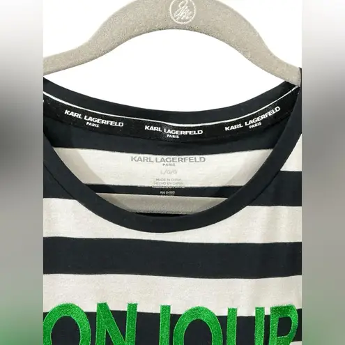 Karl Lagerfeld PARIS Bonjour Striped Tee L 21.5” p2p Black/White NWT