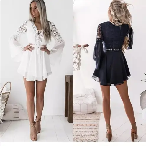 Cottagecore Eyelet Flowy Handmade Dress Flare sleeve and bottom hem HOT Small Black