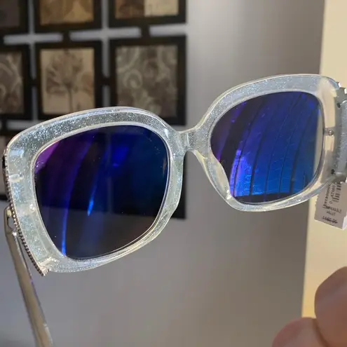 Authentic BOUCHERON 54 glitter oversized Square Swarovski crystals sunglasses Silver