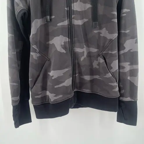 Athleta  Triumph Hoodie Size Small Camo Full Zip Black Grey Fleece Lined Casual