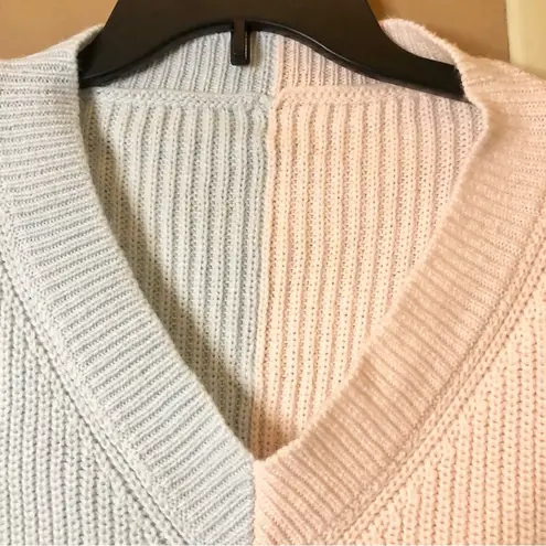 V Neck Leopard Color Block Patchwork Oversized Sweater Pink Blue Small