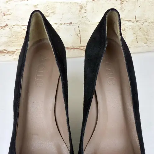 Acne Stack Wood Block Heel Suede Pump Women 40, 9 US Black Round Toe Pin Up Goth