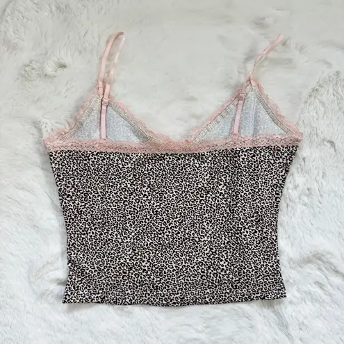 Dazy Leopard print cami with pink lace trim Brown Size XS