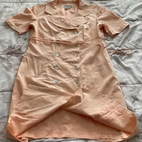Vintage Barrie Pace Ltd peach 100% pure silk double breasted shift dress, size 6 Orange
