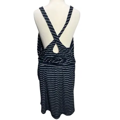 Soma  Weekend Tank Dress Womens XL Blue Bamboo Terry Striped Drawstring Beach