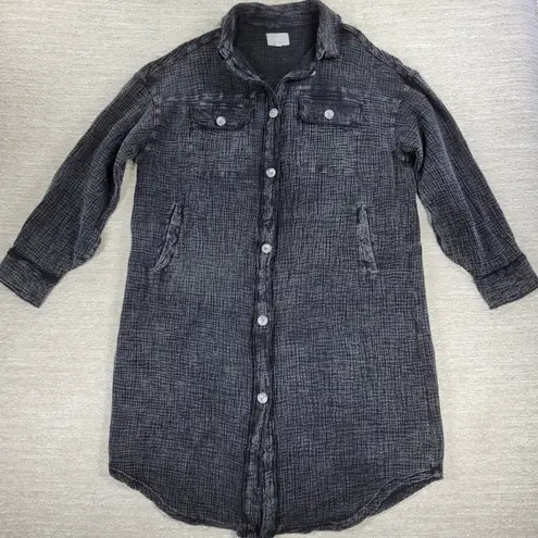 Oli & Hali Gauze Shirt Dress Medium Charcoal Gray Lagenlook Oversized Buttons
