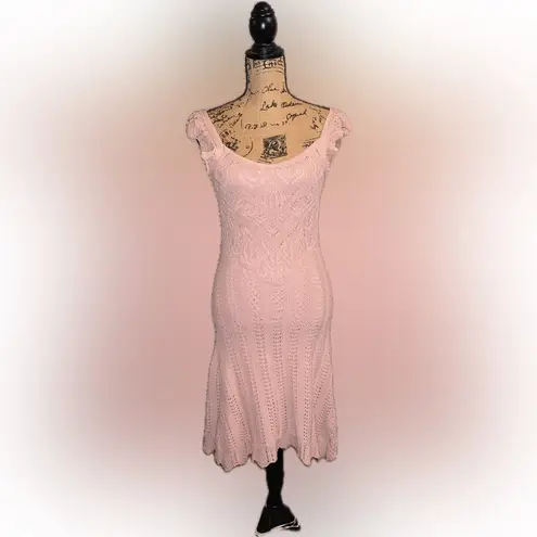 Freshman 1996 Blush Pink Knit Crochet Fit and Flare Midi Cottagecore Dress M Size M