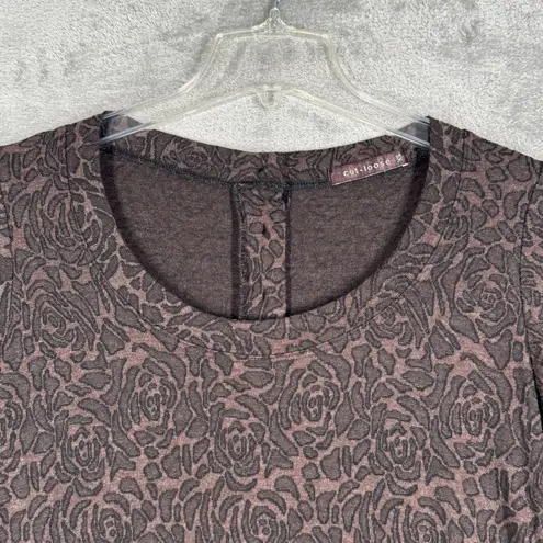 Cut Loose Dress Brown Floral Print 3/4 Sleeve Jersey Knit Office Casual Dress XS
