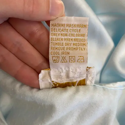 Vintage Barbizon Cuddleskin Pajama Set XL Blue Satin Lace Floral Embroidered