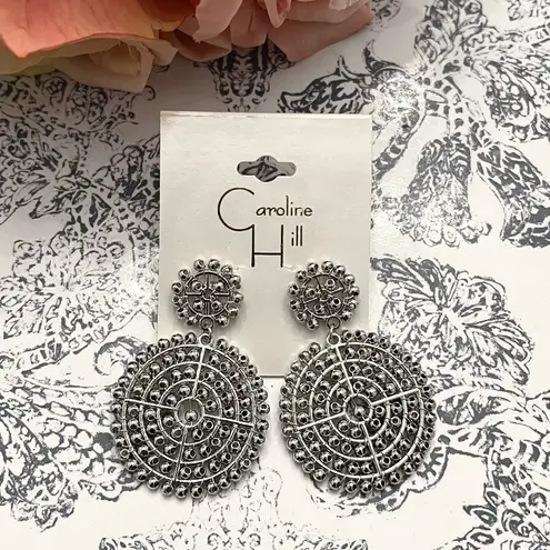 Caroline Hill NWT Medallion Drop Bead Metal Circle Earrings