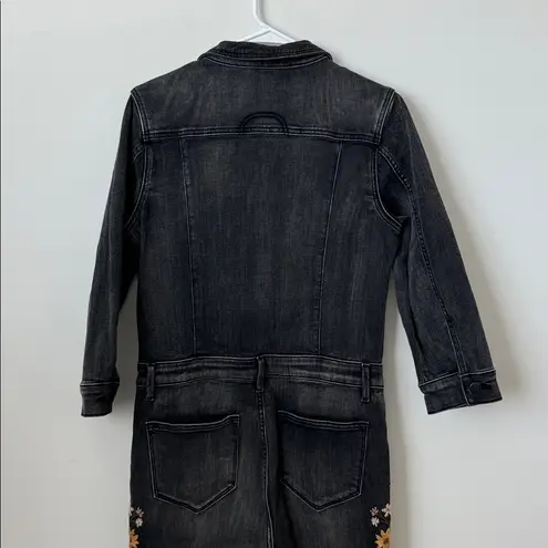 Free People Driftwood Farrah Denim Floral Embroidered Coveralls in Falling Sunflower Size: M