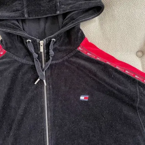 Tommy Hilfiger  Sport Red Black Logo Velour Track Suit Hoodie Pants 0X 1X