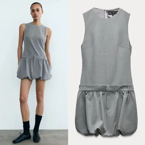 ZARA Small Structured Grey Bubble Hem Mini Dress