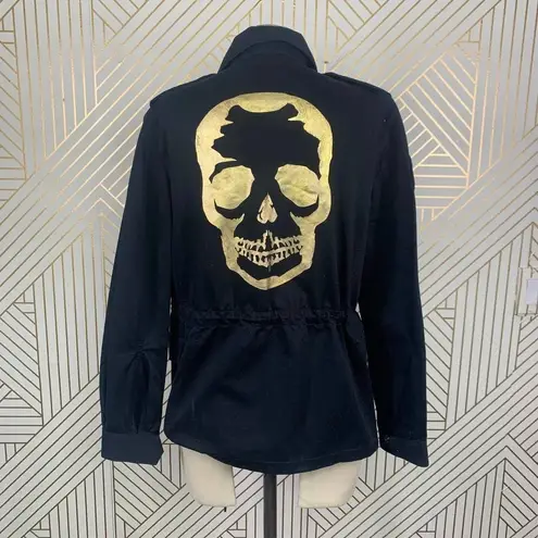 Zadig & Voltaire Kayak Mili Skull Military Jacket in Black Gold Size US XS