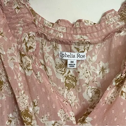 Ophelia Roe Women’s Long Sleeve Lace Overlay Floral Print Dress Size 3XL Pink