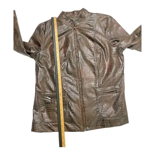 Elementz Croc Jacket Brown Black Womans size L Fully Lined Embossed Snake