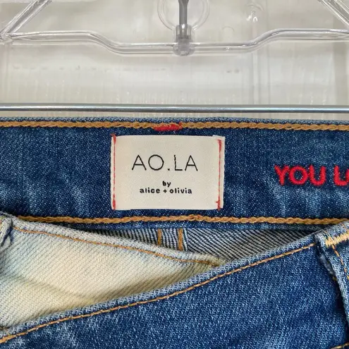 Alice + Olivia AO.LA  Amazing Asymmetric Two Toned High Waist Boyfriend Jeans 25