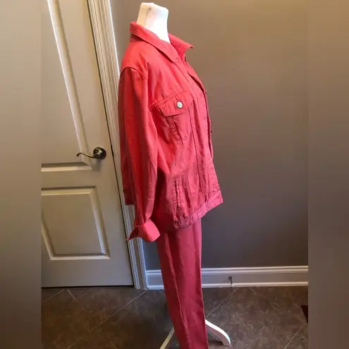Jessica London Vintage Pink Coral Denim 2 Piece Set Jacket & Jeans Size 12-14