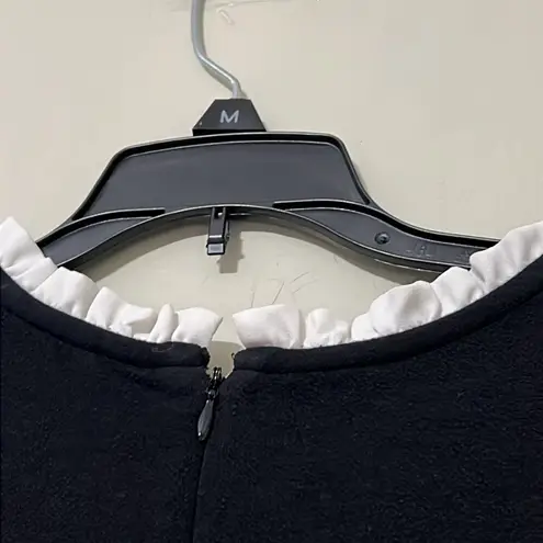 Loft  size 6P black dress with white ruffle collar stretchy flowy ruffle skirt