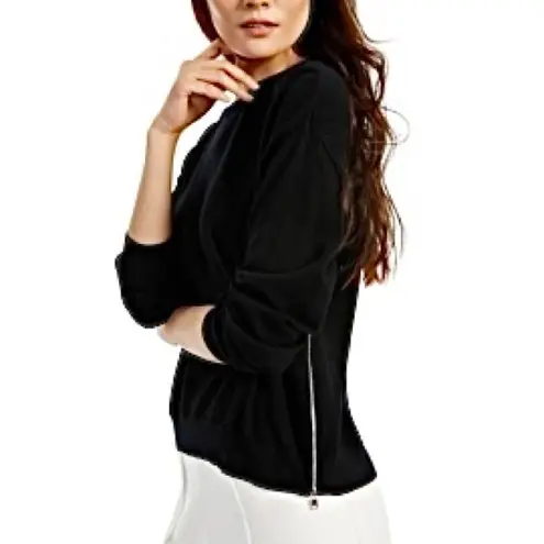 Alfani New Side Zip Sweater Crewneck Long Sleeve Knit Pullover Black