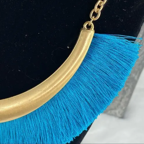 Anna & Ava  Fringe Bar Statement Necklace NWT Turquoise Blue Matte Gold