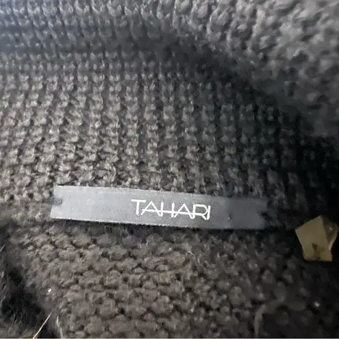 Tahari Wool Faux Fur Full Snap Long Black Mixed Media Sweater Shacket Size Small