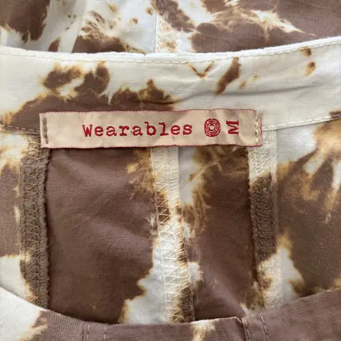 XCVI Wearables Aviana Dress Womens Medium Ruched Brown Tie Dye Mini Short Sleeve