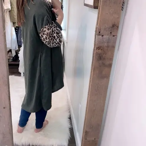 None OLIVE green and leopard print poo sleeve knit cardigan size large