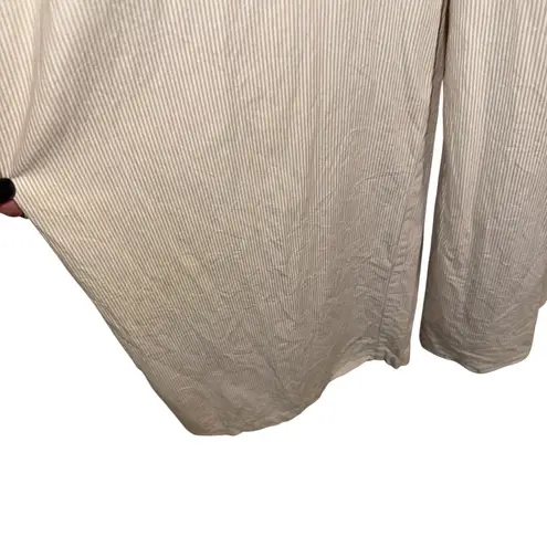 HAYDEN LOS ANGELES Ruffle Strap Wide Leg Pin Striped Cotton Jumpsuit EUC Small Tan