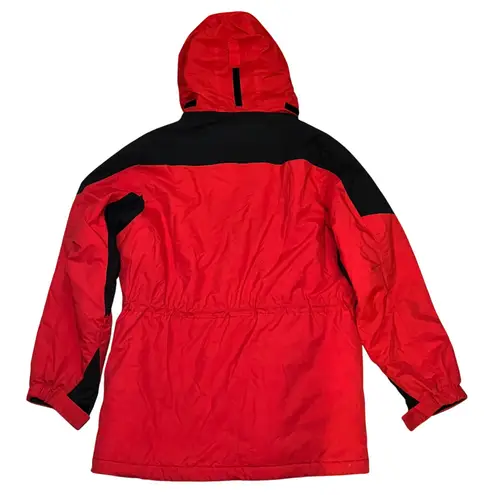 LL Bean Womens Red Black Insulated Ski Snowboard Jacket Parka Large Hooded 90s