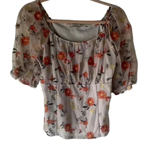 Ember Women's Size XL Embroidered Floral Fairy Purple Feminine Blouse