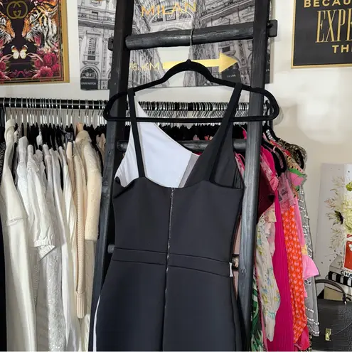 David Koma Black White Colorblock Asymmetrical Mesh Neoprene Midi Dress Size 8
